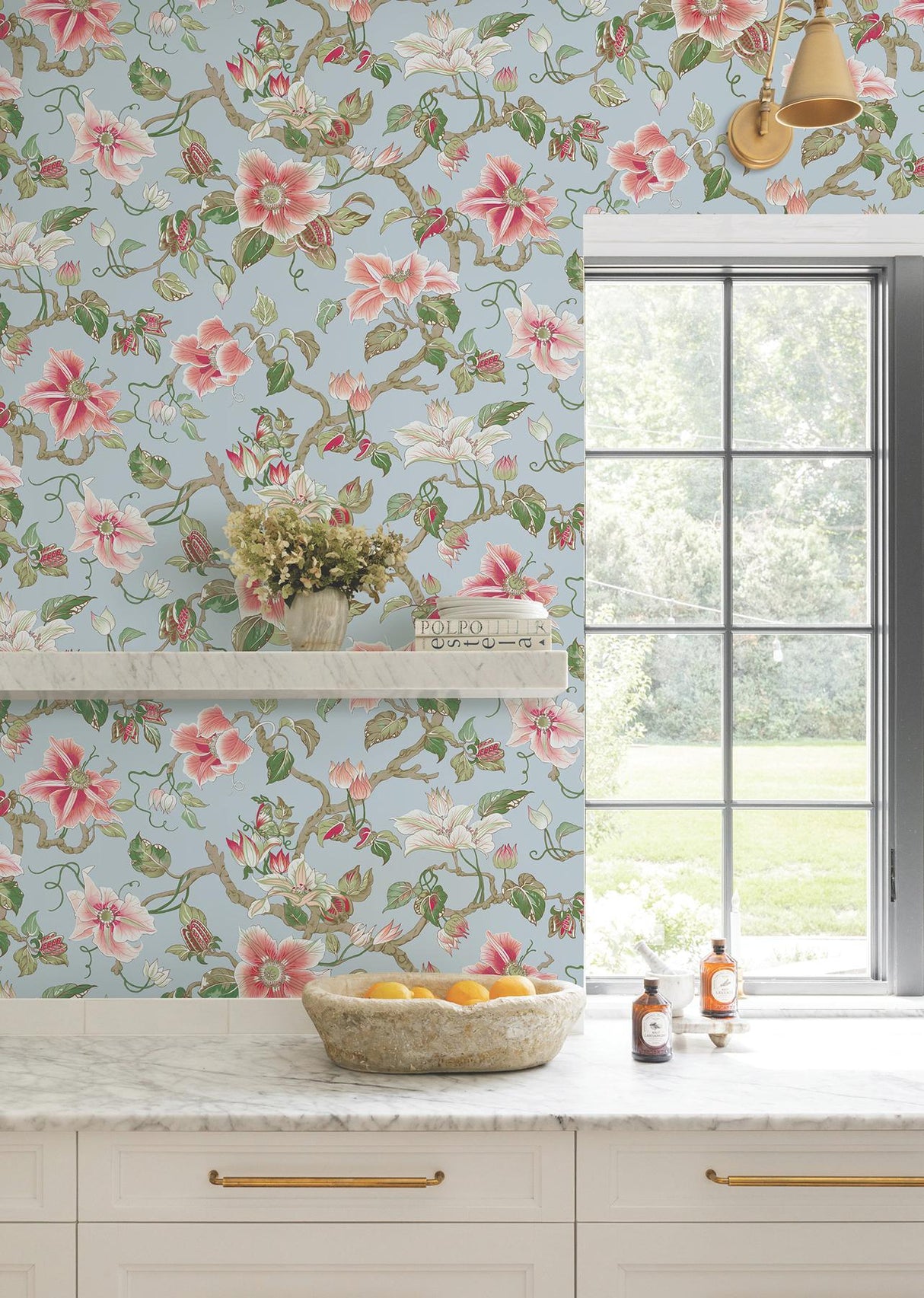 Ronald Redding Designs Marguerite Vine Blue Wallpaper