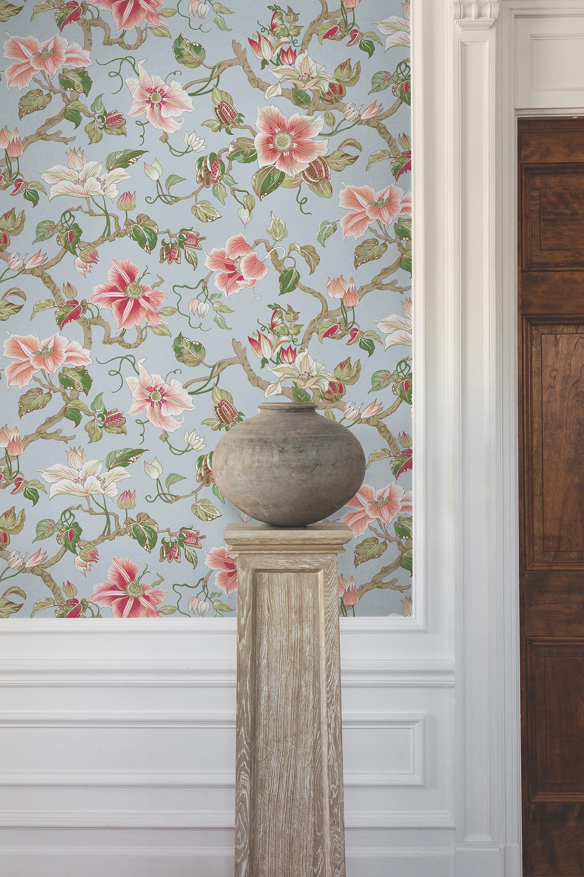 Ronald Redding Designs Marguerite Vine Blue Wallpaper