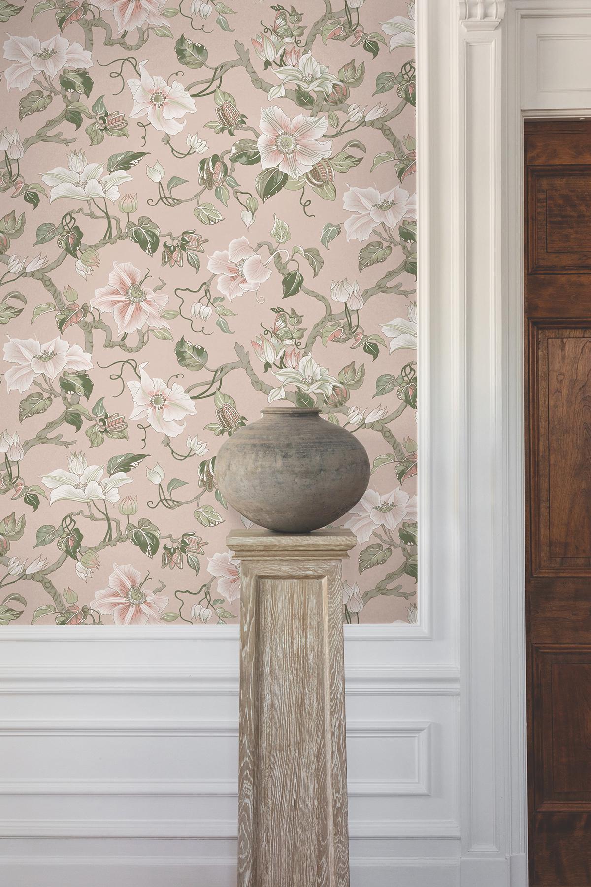 Ronald Redding Designs Marguerite Vine Pink Wallpaper