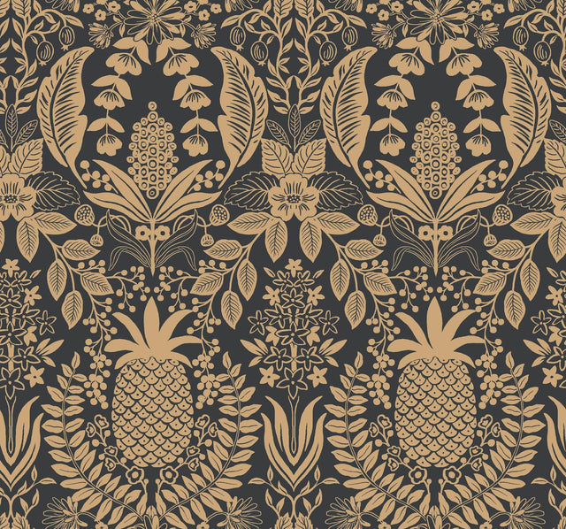 Rifle Paper Co. Pineapple Damask Black Wallpaper