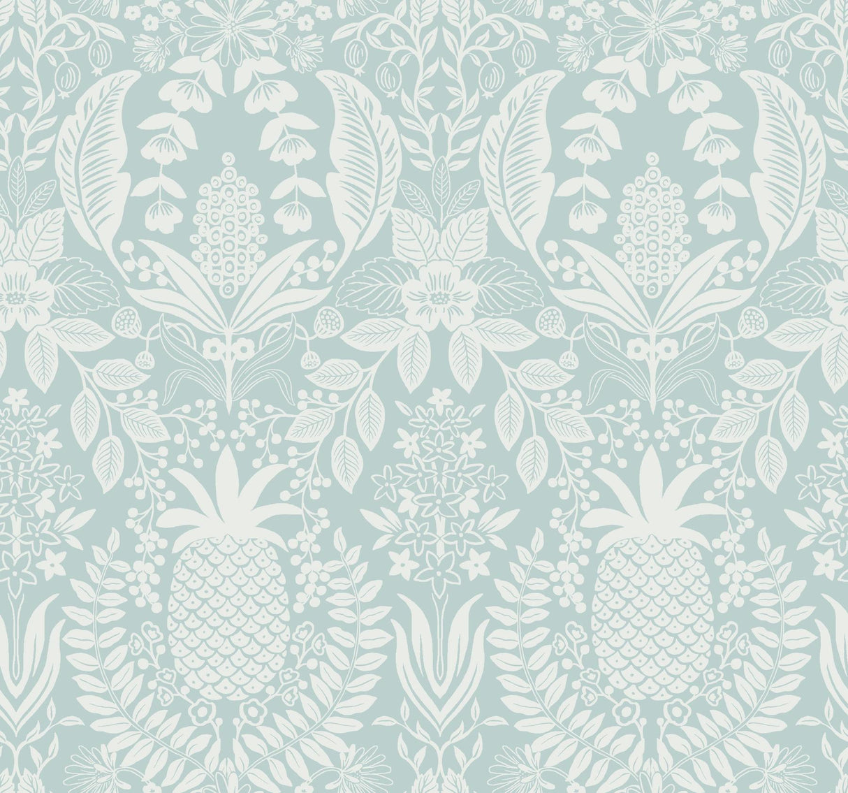 Rifle Paper Co. Pineapple Damask Blue Wallpaper