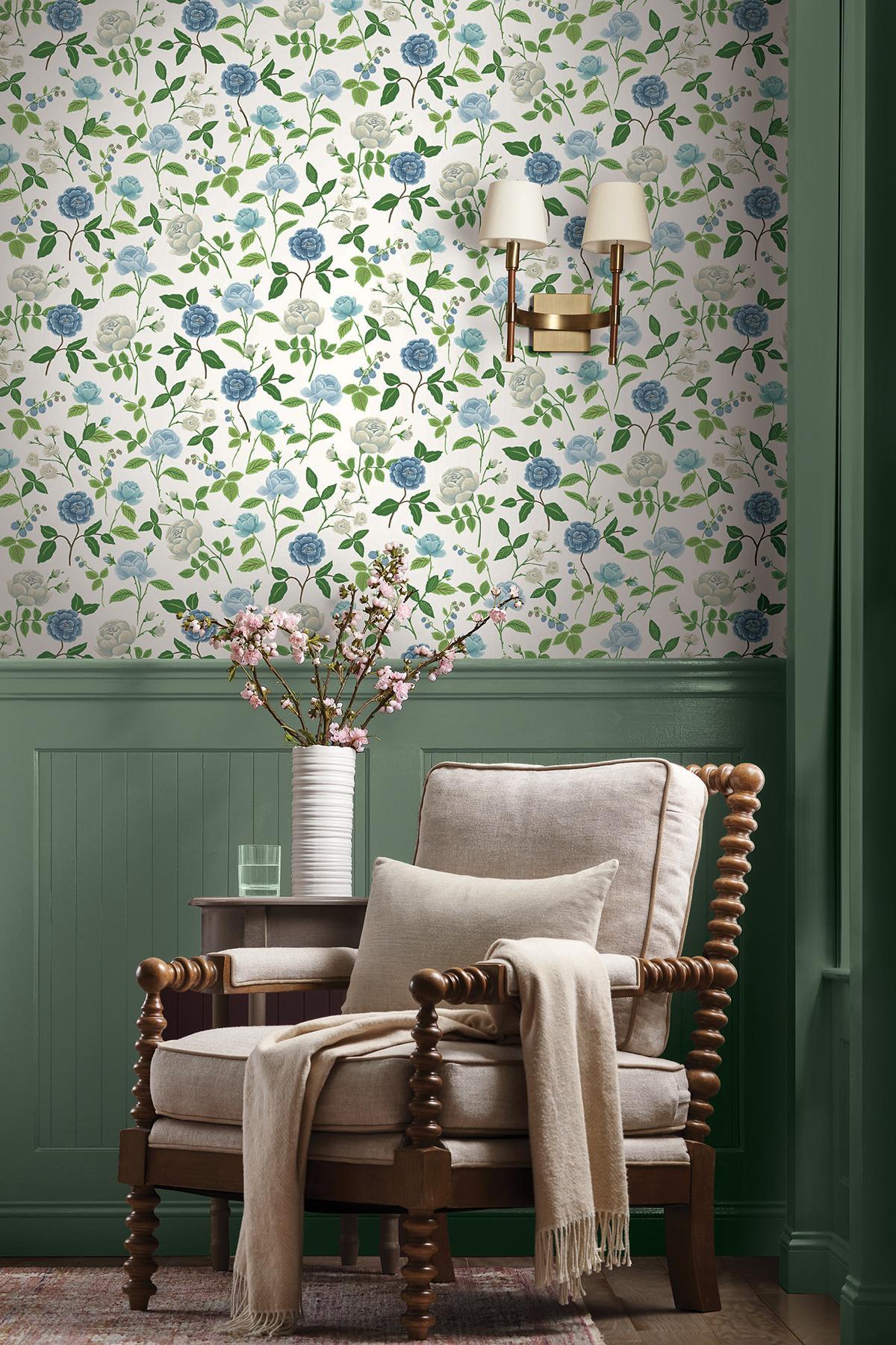 Rifle Paper Co. Roses Blue Wallpaper