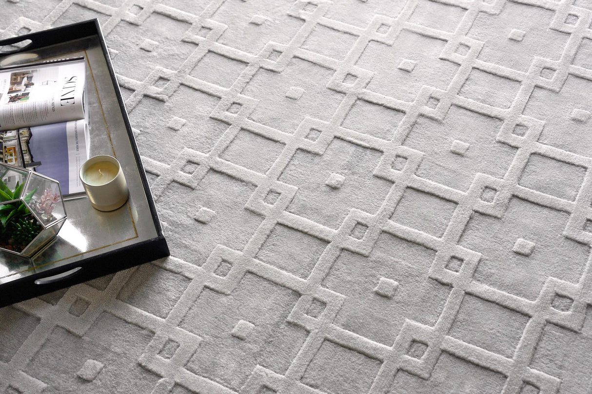 Exquisite Rugs Camora Modern Handmade Handmade Silky Nylon 6753 Light Silver 8' x 10' Area Rug