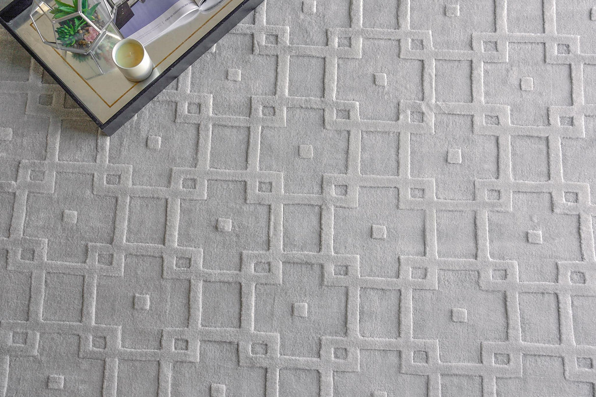 Exquisite Rugs Camora Modern Handmade Handmade Silky Nylon 6753 Light Silver 8' x 10' Area Rug