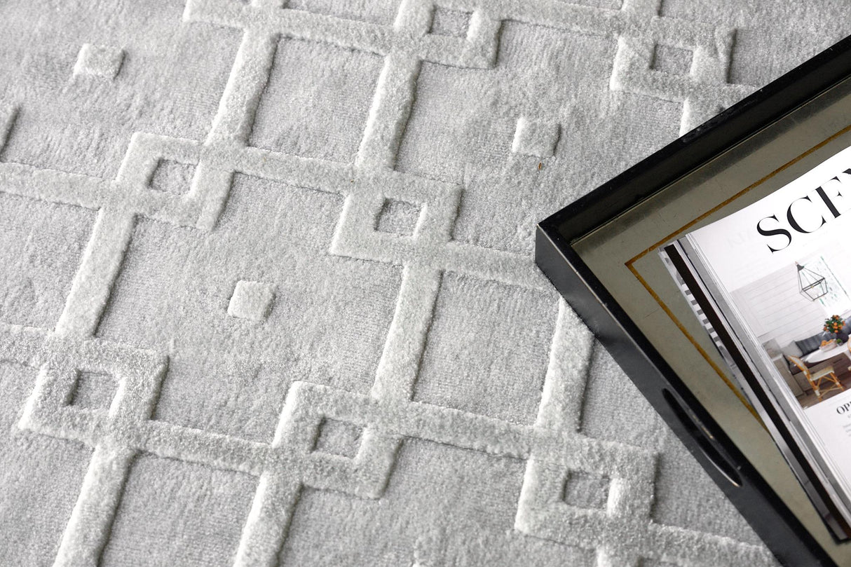 Exquisite Rugs Camora Modern Handmade Handmade Silky Nylon 6753 Light Silver 8' x 10' Area Rug