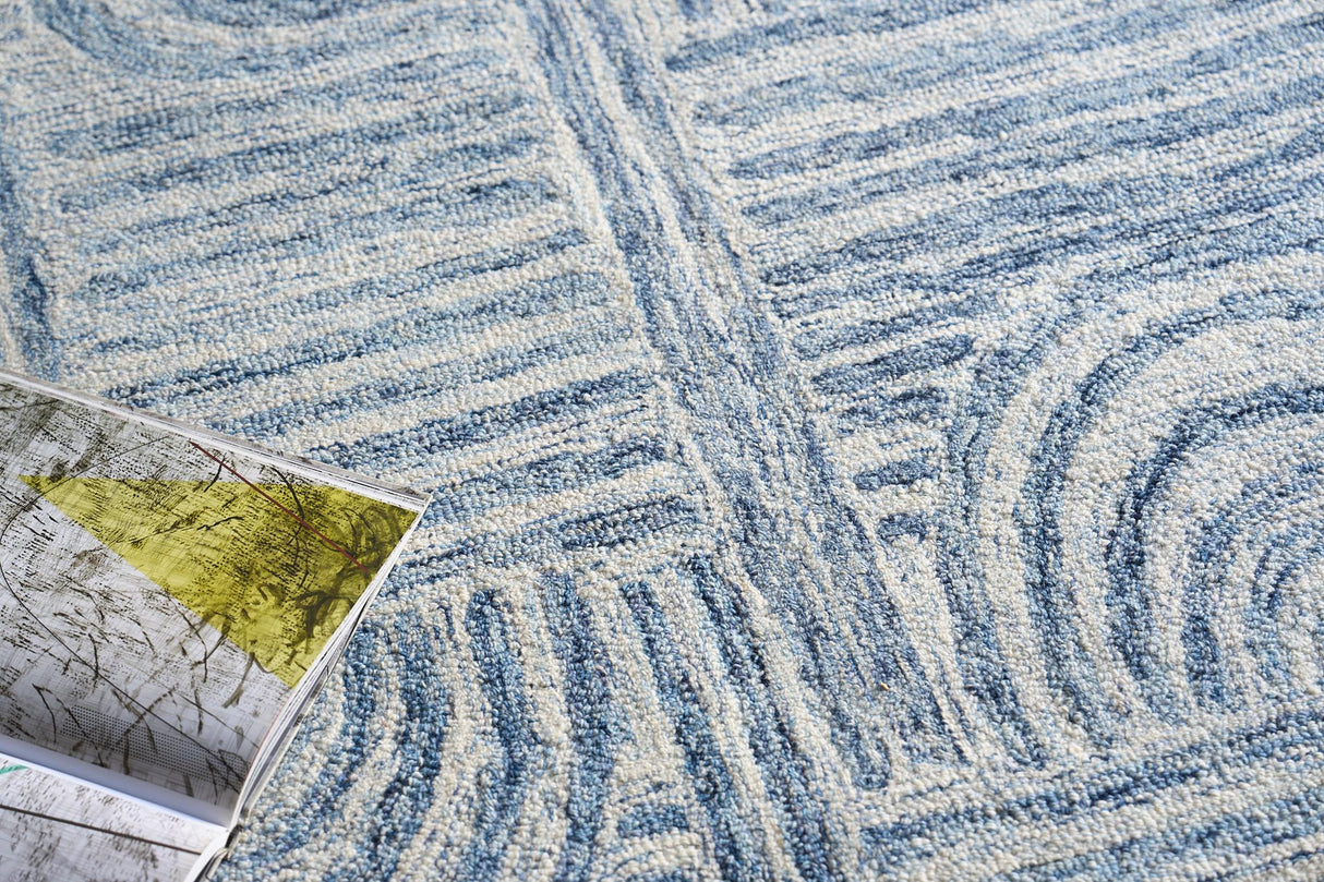 Exquisite Rugs Juno Handmade Hand-tufted New Zealand Wool on Canvas 6775 Blue/Ivory 6' x 9' Area Rug