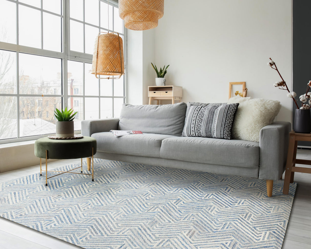 Exquisite Rugs Naturals Handmade Hand-tufted New Zealand Wool on Canvas 6783 Blue/Ivory 12' x 9' Area Rug