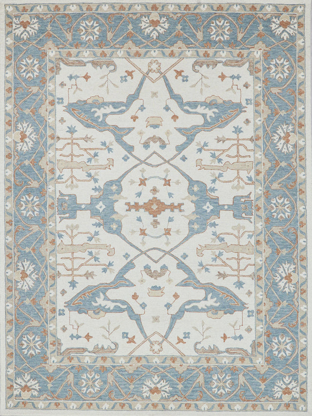 Exquisite Rugs Claremont Oushak Handmade Hand-tufted New Zealand Wool on Canvas 6794 Ivory/Light Blue 5' x 8' Area Rug