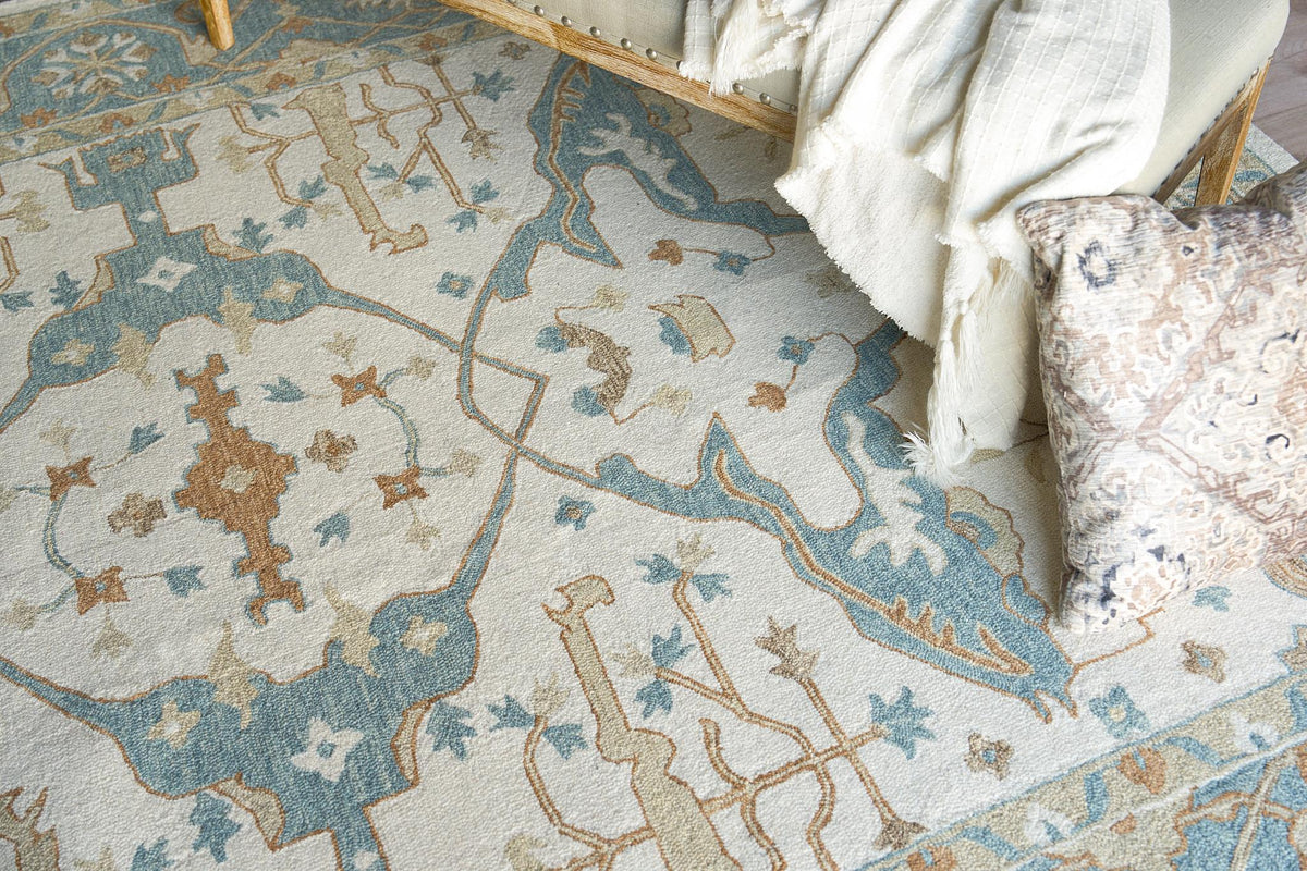 Exquisite Rugs Claremont Oushak Handmade Hand-tufted New Zealand Wool on Canvas 6794 Ivory/Light Blue 5' x 8' Area Rug