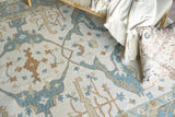 Exquisite Rugs Claremont Oushak Handmade Hand-tufted New Zealand Wool on Canvas 6794 Ivory/Light Blue 5' x 8' Area Rug
