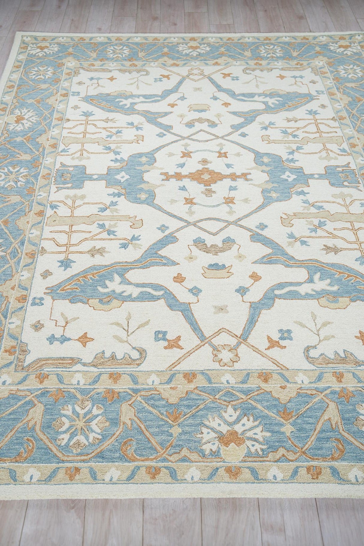 Exquisite Rugs Claremont Oushak Handmade Hand-tufted New Zealand Wool on Canvas 6794 Ivory/Light Blue 5' x 8' Area Rug