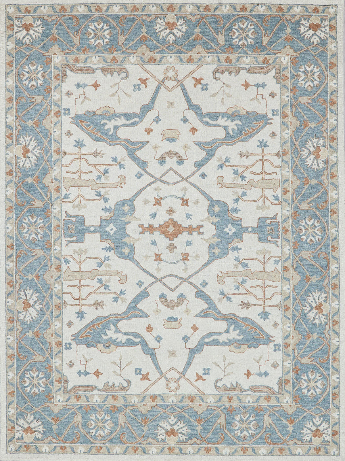 Exquisite Rugs Claremont Oushak Handmade Hand-tufted New Zealand Wool on Canvas 6794 Ivory/Light Blue 9' x 12' Area Rug