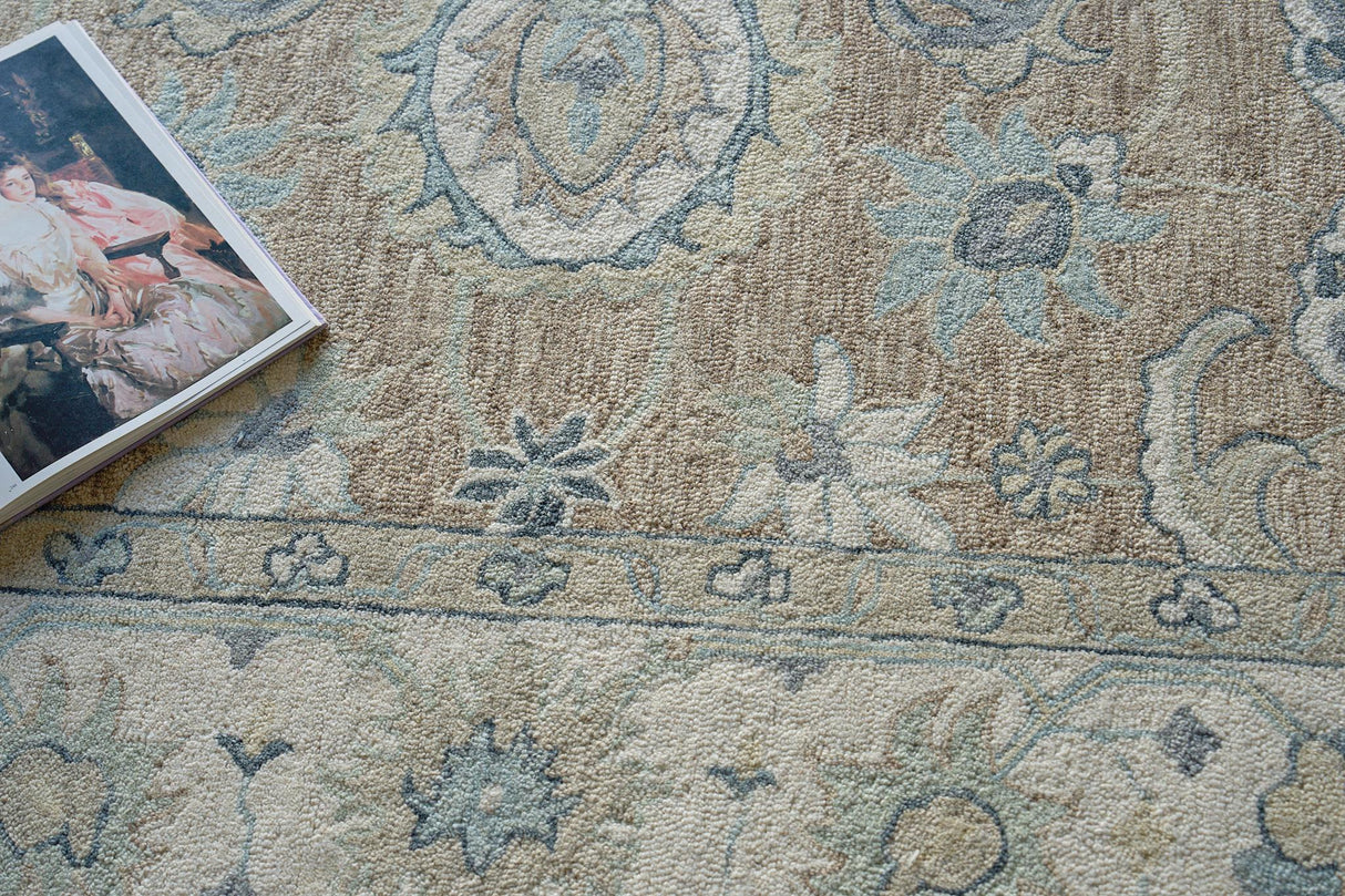 Exquisite Rugs Claremont Oushak Handmade Hand-tufted New Zealand Wool on Canvas 6795 Light Brown/Ivory 14' x 18' Area Rug