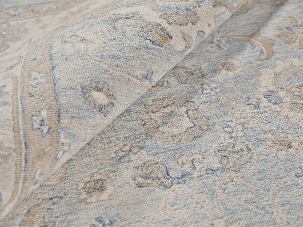 Exquisite Rugs Marietta Oushak Handmade Hand-tufted New Zealand Wool on Canvas 6823 Light Blue/Ivory 14' x 18' Area Rug