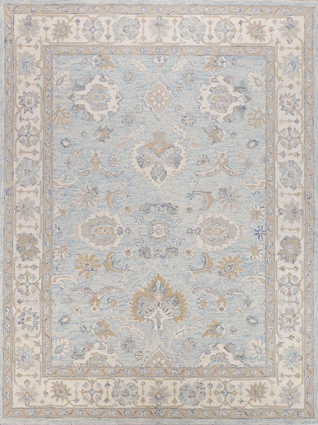 Exquisite Rugs Marietta Oushak Handmade Hand-tufted New Zealand Wool on Canvas 6823 Light Blue/Ivory 6' x 9' Area Rug