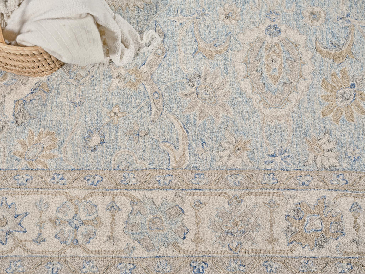 Exquisite Rugs Marietta Oushak Handmade Hand-tufted New Zealand Wool on Canvas 6823 Light Blue/Ivory 8' x 10' Area Rug