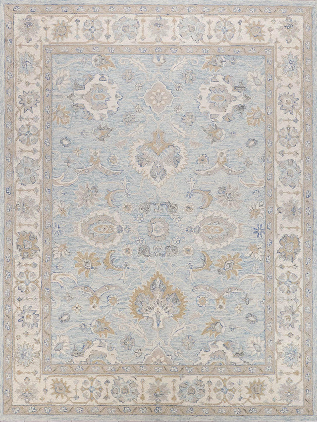 Exquisite Rugs Marietta Oushak Handmade Hand-tufted New Zealand Wool on Canvas 6823 Light Blue/Ivory 9' x 12' Area Rug