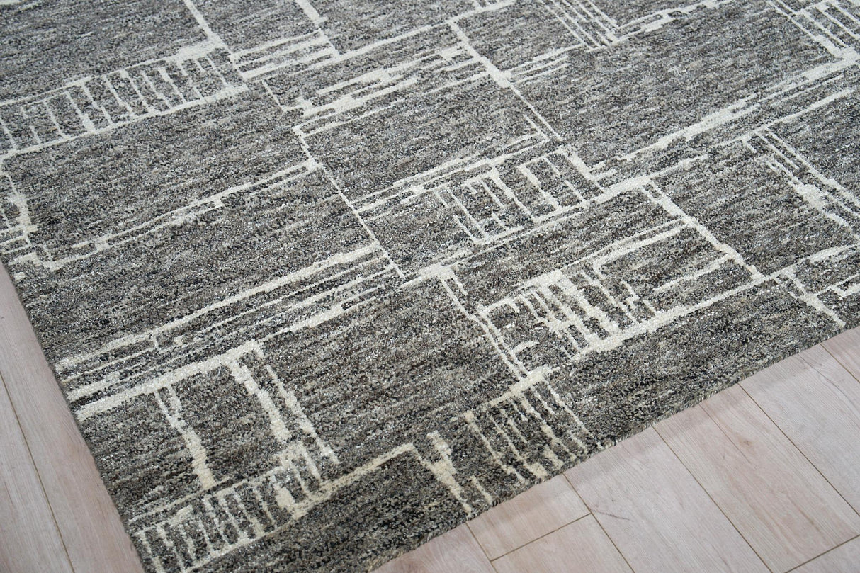 Exquisite Rugs Aldridge Hand-Knotted New Zealand Wool/Bamboo Silk 6829 Charcoal/Ivory 10' x 14' Area Rug
