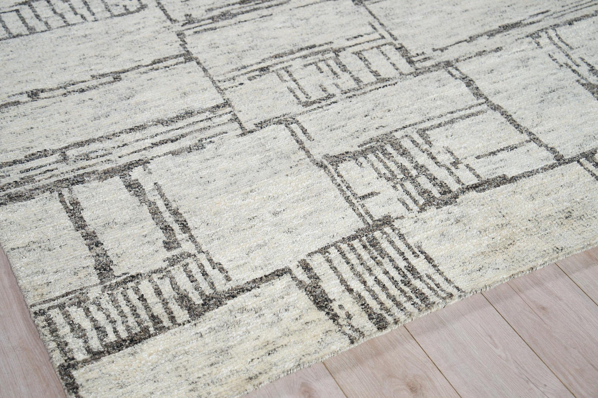 Exquisite Rugs Aldridge Hand-Knotted New Zealand Wool/Bamboo Silk 6830 Ivory/Charcoal 10' x 14' Area Rug