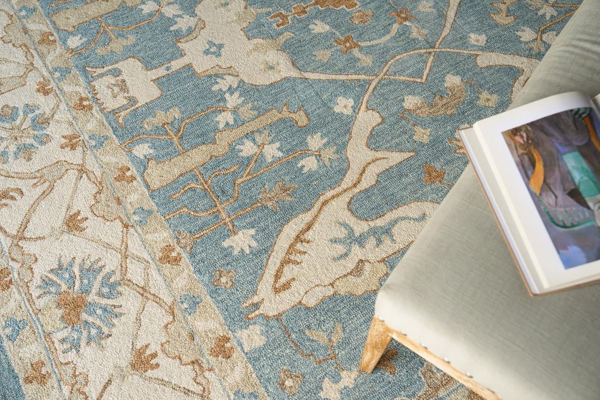Exquisite Rugs Claremont Oushak Handmade Hand-tufted New Zealand Wool on Canvas 6831 Ivory/Light Blue 12' x 15' Area Rug