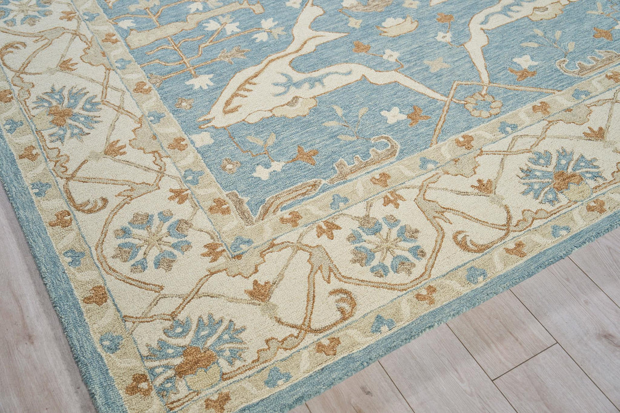 Exquisite Rugs Claremont Oushak Handmade Hand-tufted New Zealand Wool on Canvas 6831 Ivory/Light Blue 6' x 9' Area Rug