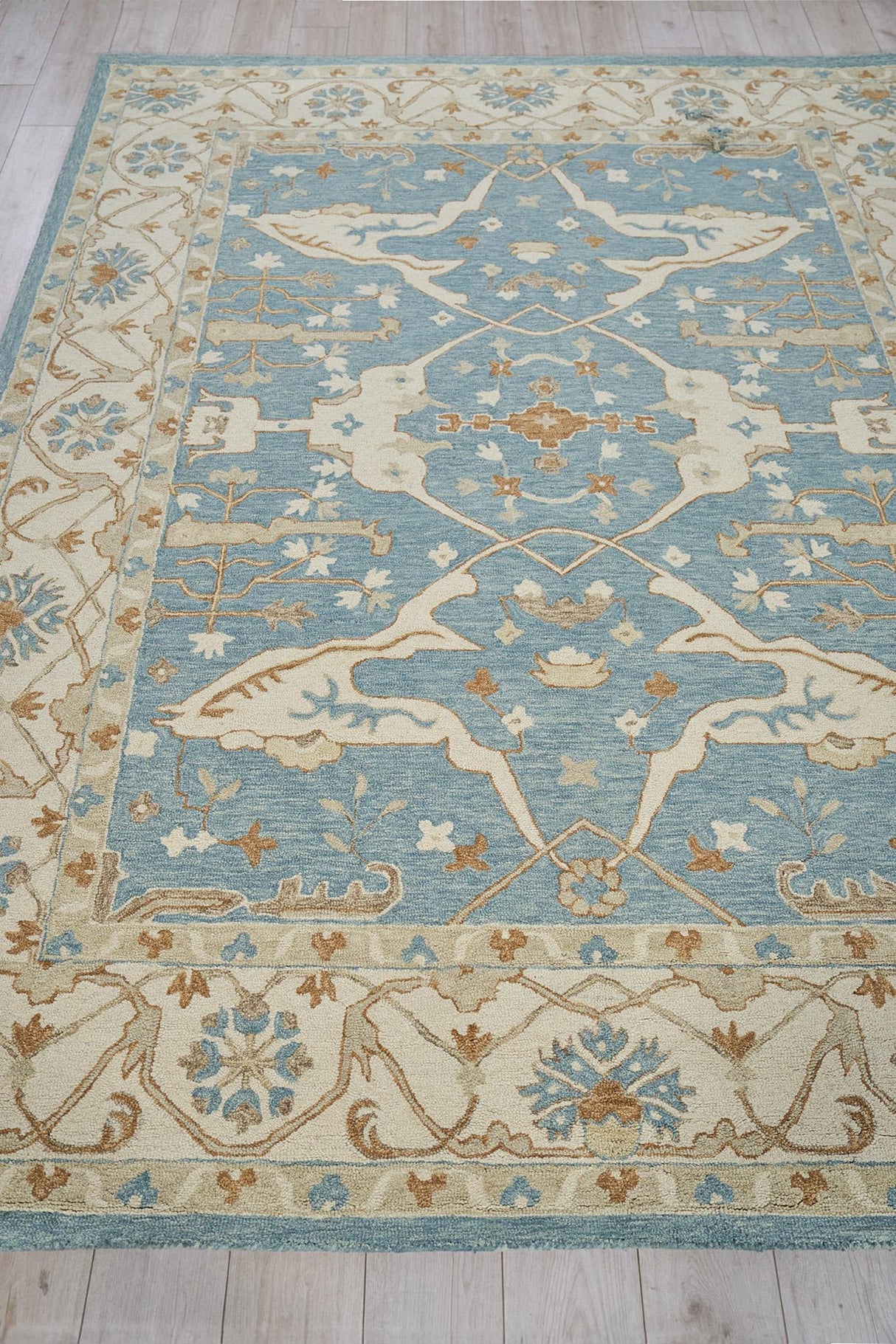 Exquisite Rugs Claremont Oushak Handmade Hand-tufted New Zealand Wool on Canvas 6831 Ivory/Light Blue 5' x 8' Area Rug