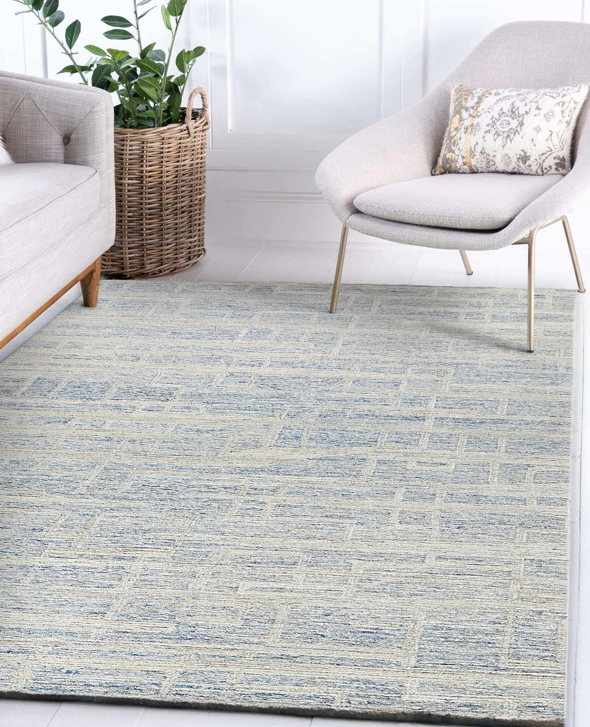 Exquisite Rugs Park City Handmade Hand-tufted New Zealand Wool on Canvas 6838 Blue/Ivory 9' x 6' Area Rug