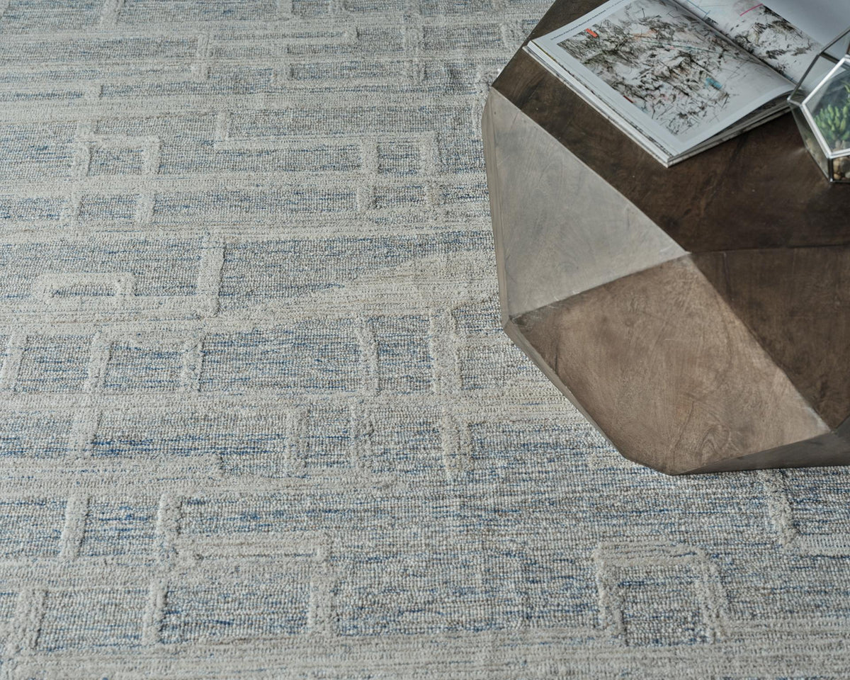 Exquisite Rugs Park City Handmade Hand-tufted New Zealand Wool on Canvas 6838 Blue/Ivory 9' x 6' Area Rug