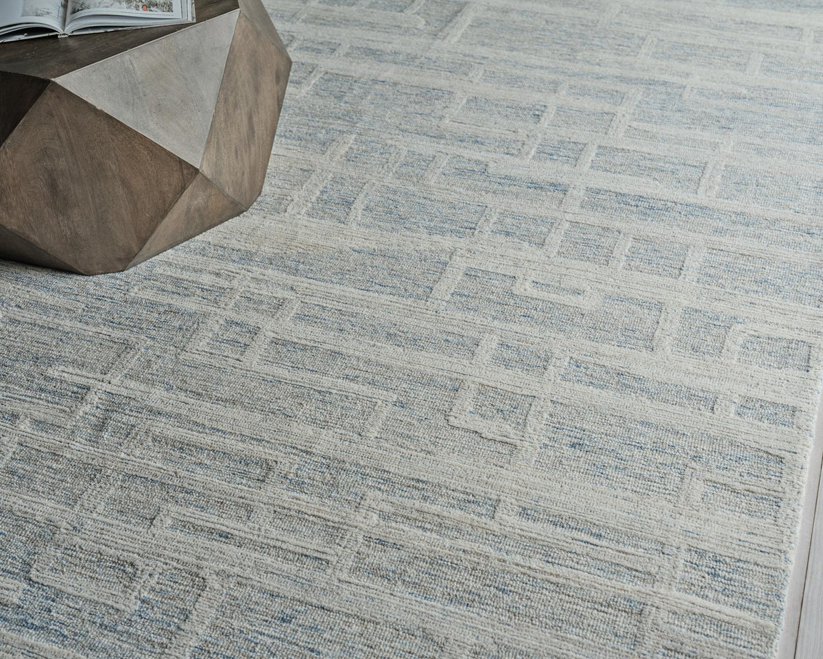 Exquisite Rugs Park City Handmade Hand-tufted New Zealand Wool on Canvas 6838 Blue/Ivory 9' x 6' Area Rug