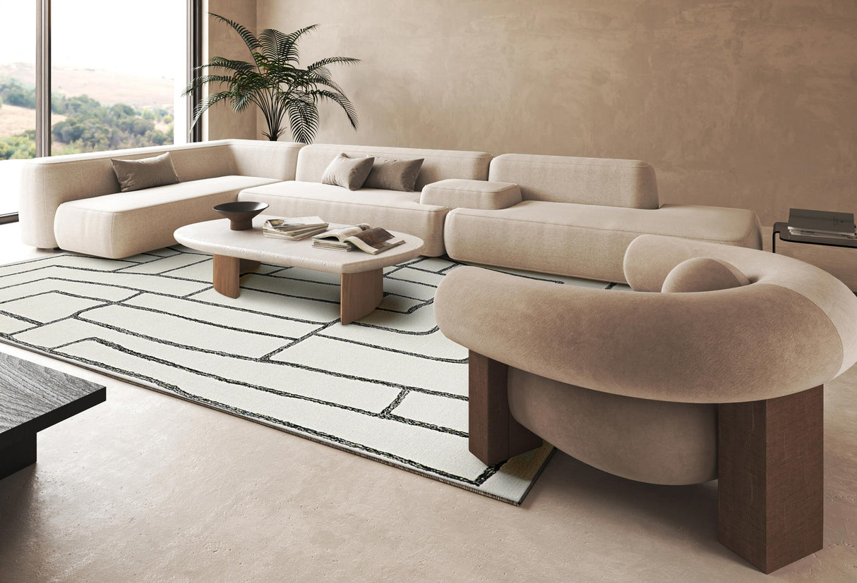 Exquisite Rugs Tangiers Handmade Hand-tufted New Zealand Wool on Canvas 6843 Ivory/Black 9' x 6' Area Rug