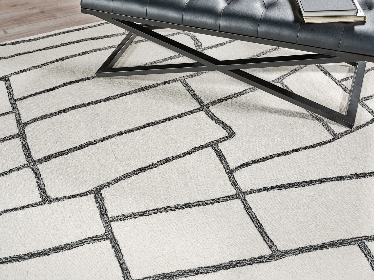 Exquisite Rugs Tangiers Handmade Hand-tufted New Zealand Wool on Canvas 6843 Ivory/Black 9' x 6' Area Rug