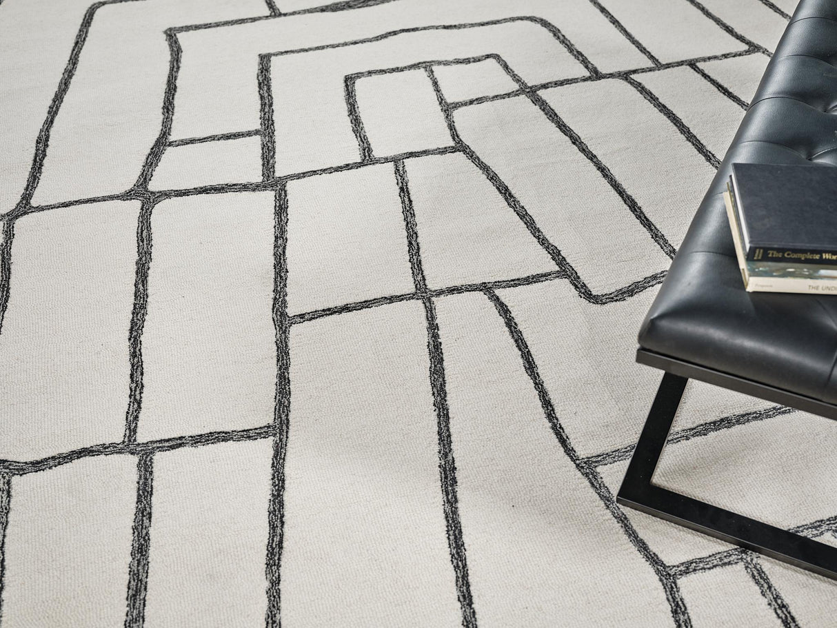 Exquisite Rugs Tangiers Handmade Hand-tufted New Zealand Wool on Canvas 6843 Ivory/Black 9' x 6' Area Rug