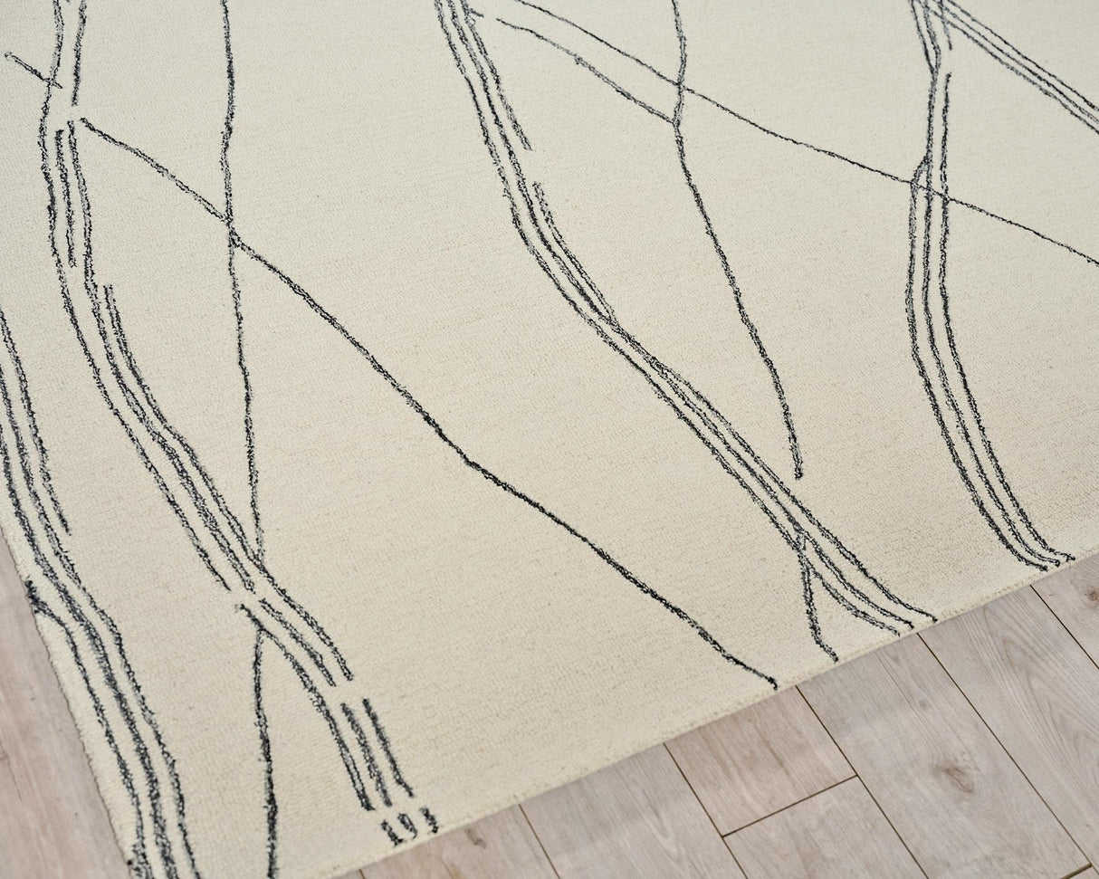 Exquisite Rugs Tangiers Handmade Hand-tufted New Zealand Wool on Canvas 6861 Ivory/Black 8' x 10' Area Rug
