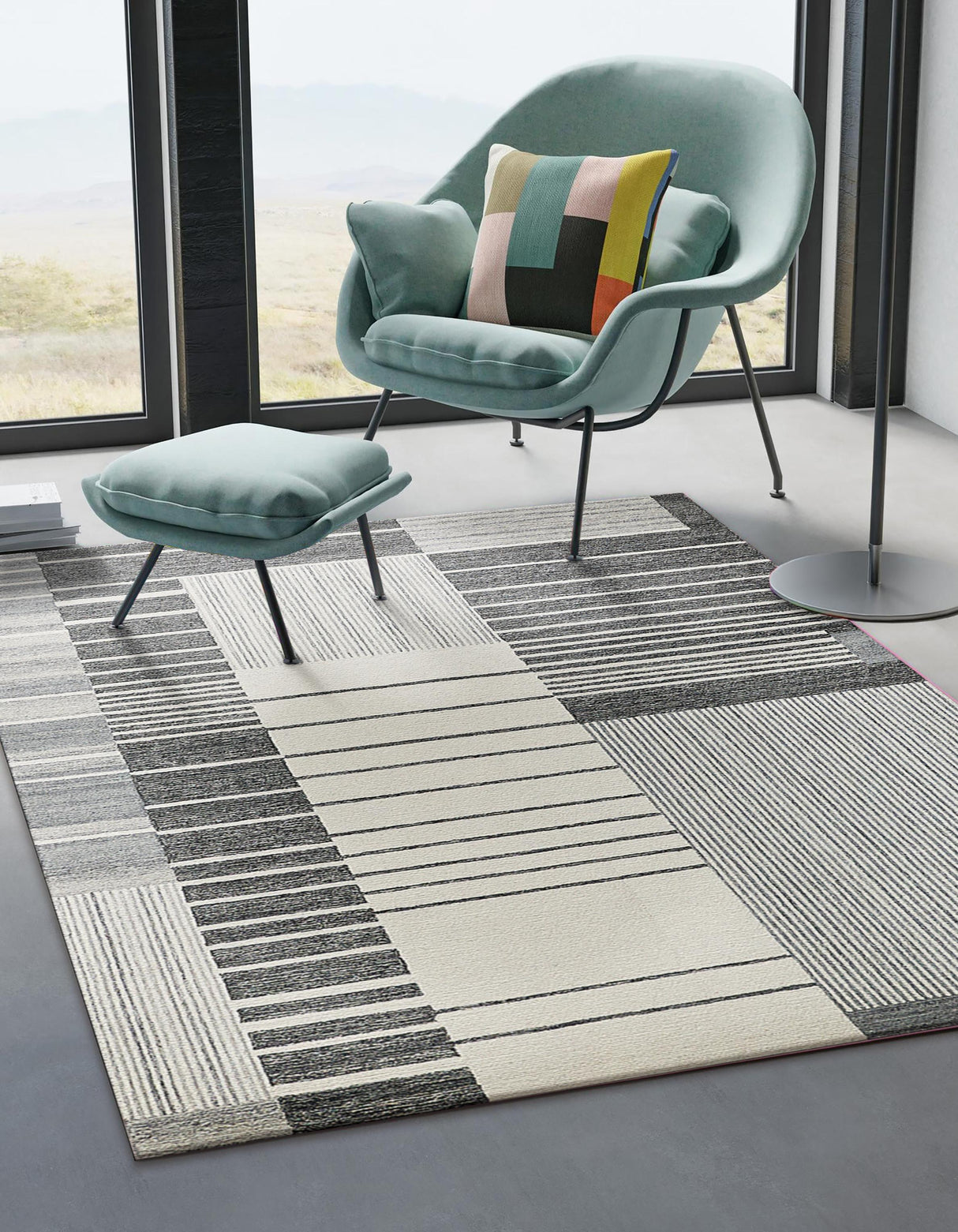 Exquisite Rugs Castine Handmade Hand-tufted New Zealand Wool on Canvas 6874 Gray/Ivory 9' x 6' Area Rug