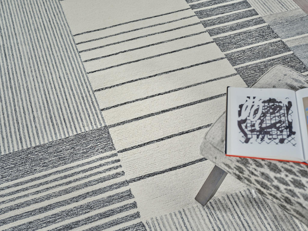 Exquisite Rugs Castine Handmade Hand-tufted New Zealand Wool on Canvas 6874 Gray/Ivory 9' x 6' Area Rug