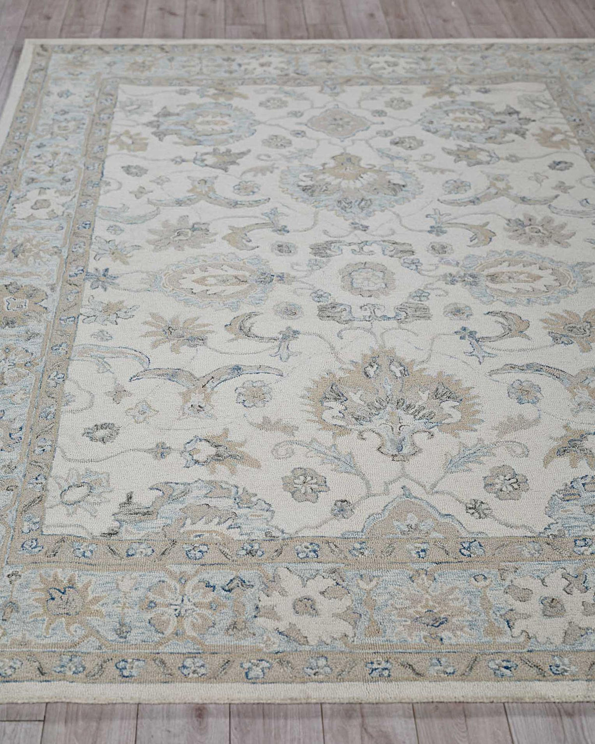 Exquisite Rugs Marietta Oushak Handmade Hand-tufted New Zealand Wool on Canvas 6878 Ivory/Light Blue 14' x 18' Area Rug