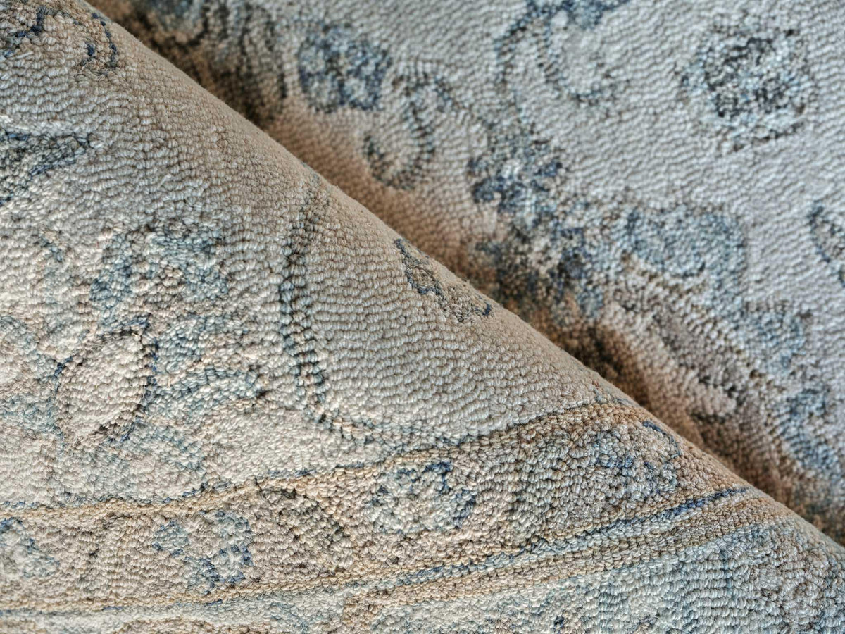 Exquisite Rugs Marietta Oushak Handmade Hand-tufted New Zealand Wool on Canvas 6878 Ivory/Light Blue 14' x 18' Area Rug