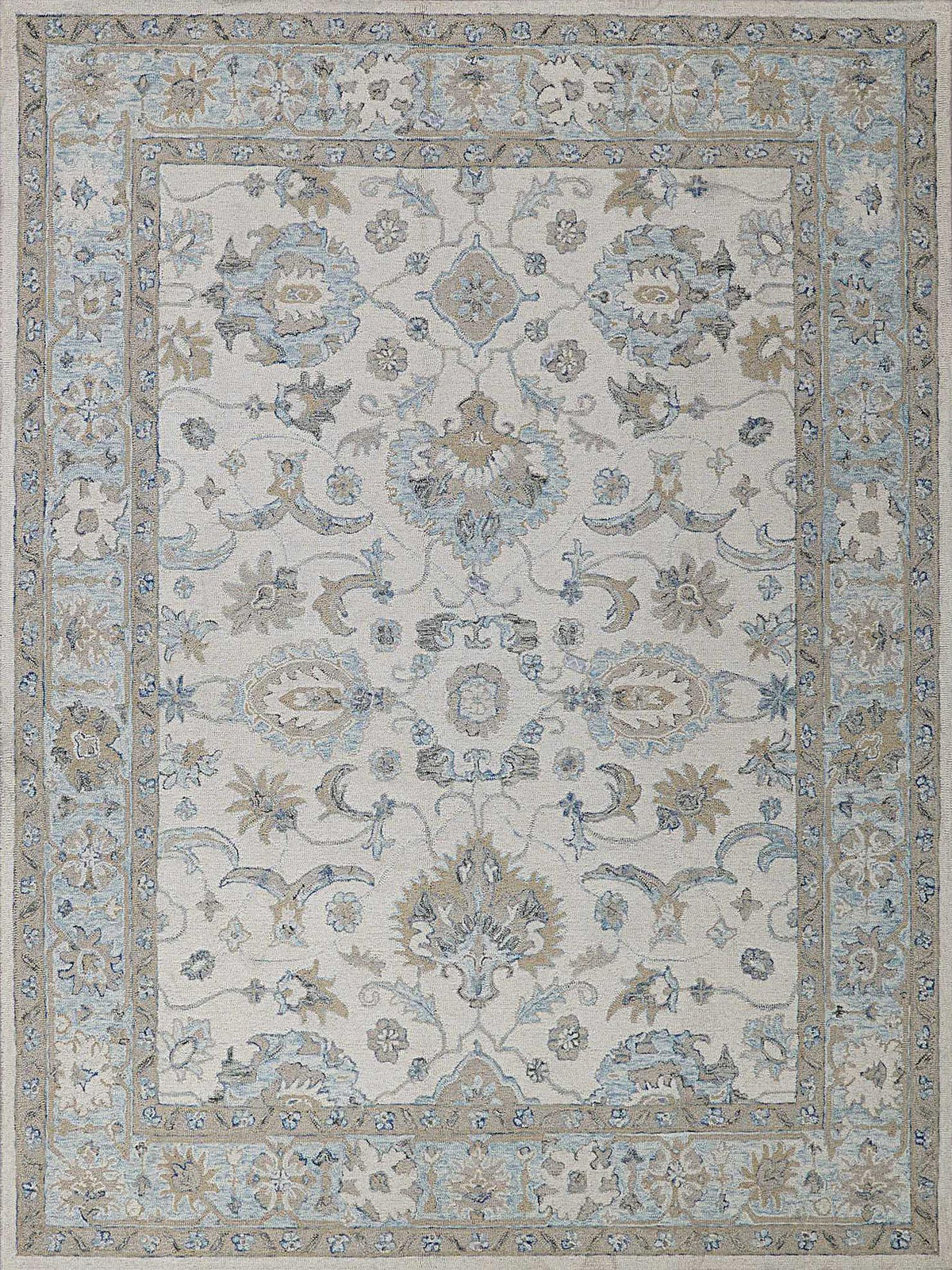 Exquisite Rugs Marietta Oushak Handmade Hand-tufted New Zealand Wool on Canvas 6878 Ivory/Light Blue 14' x 18' Area Rug