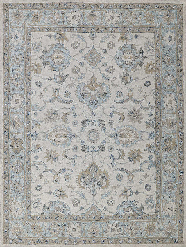 Exquisite Rugs Marietta Oushak Handmade Hand-tufted New Zealand Wool on Canvas 6878 Ivory/Light Blue 8' x 10' Area Rug