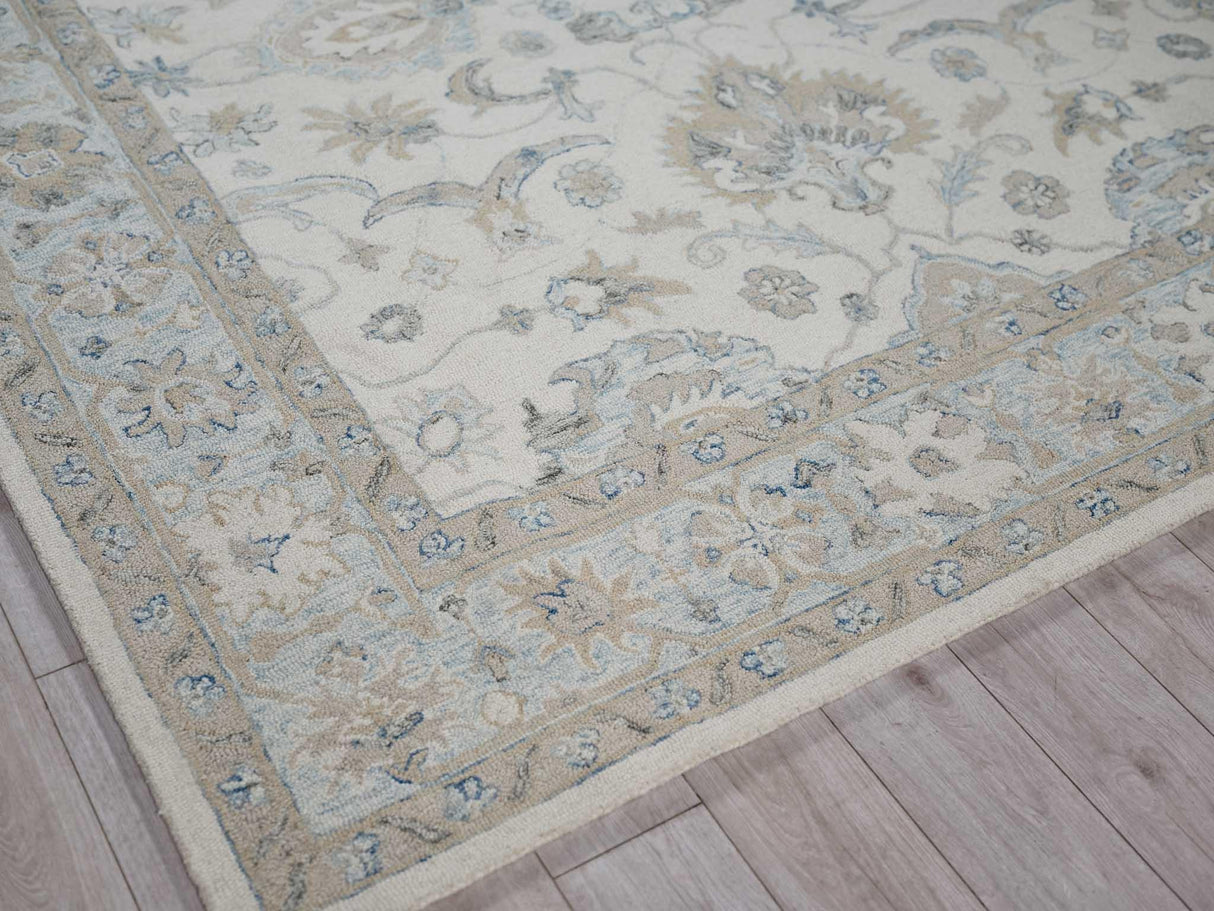 Exquisite Rugs Marietta Oushak Handmade Hand-tufted New Zealand Wool on Canvas 6878 Ivory/Light Blue 8' x 10' Area Rug