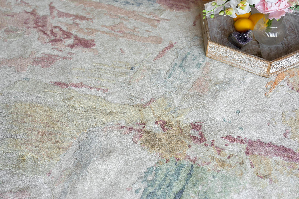 Exquisite Rugs Floor Art Hand-Knotted Bamboo Silk 6880 Silver/Blush 10' x 14' Area Rug