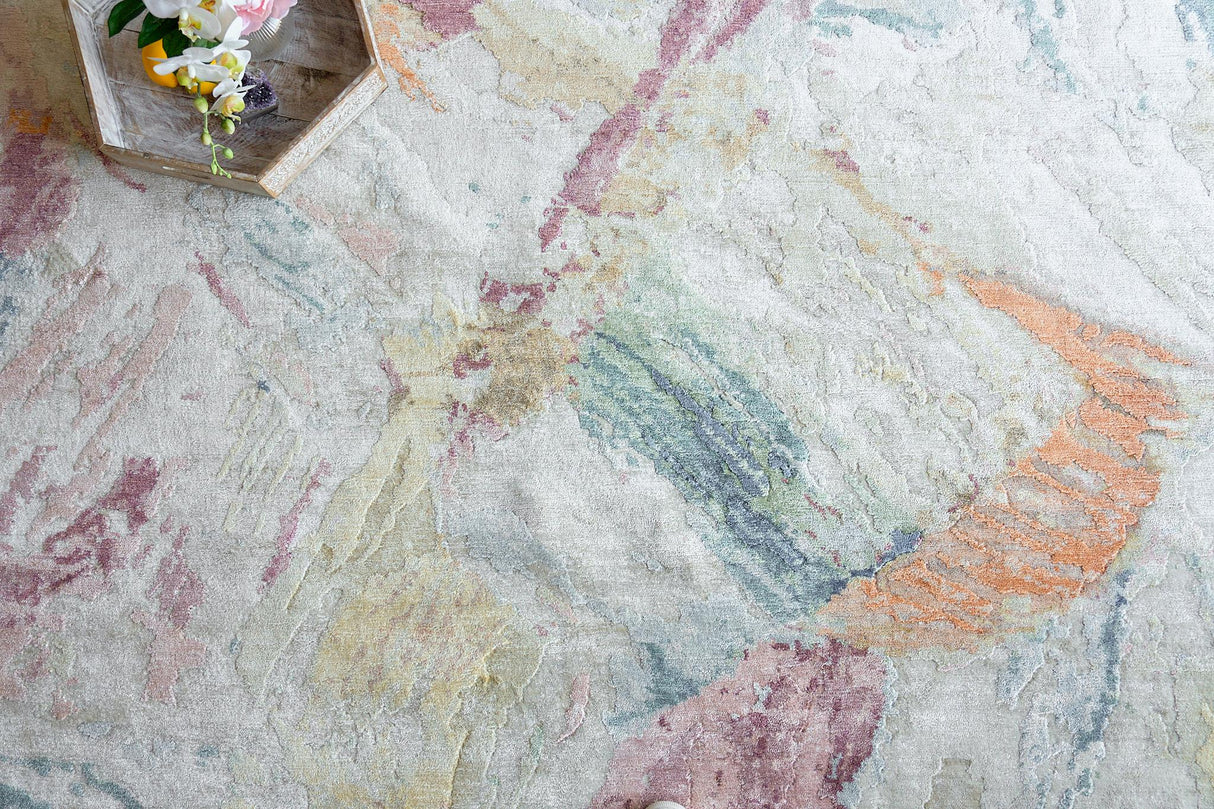 Exquisite Rugs Floor Art Hand-Knotted Bamboo Silk 6880 Silver/Blush 8' x 10' Area Rug