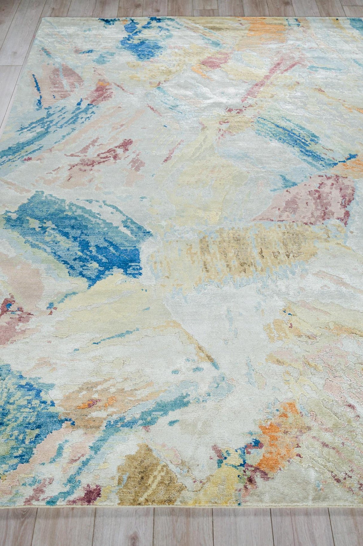 Exquisite Rugs Floor Art Hand-Knotted Bamboo Silk 6880 Silver/Blush 9' x 12' Area Rug
