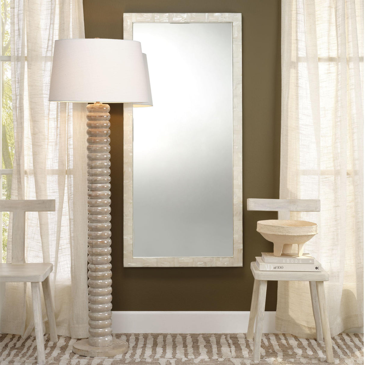 Jamie Young Abacus Mango Wood 1-Light Floor Lamp with Polyester Linen Shade