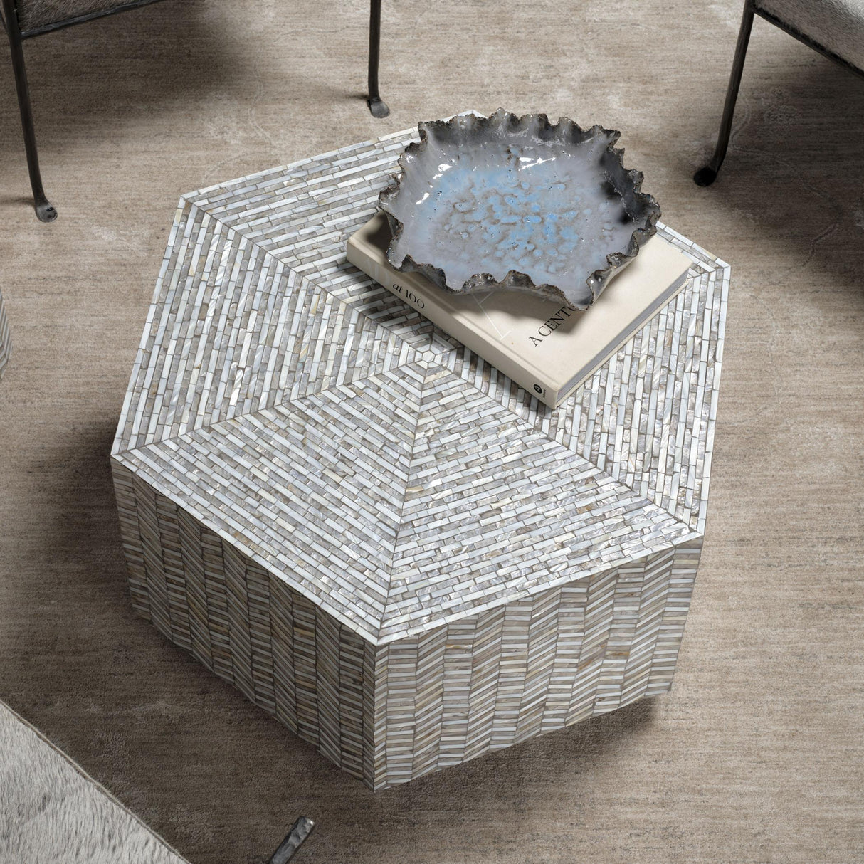 Jamie Young Brando Mother of Pearl Hexagon Coffee Table