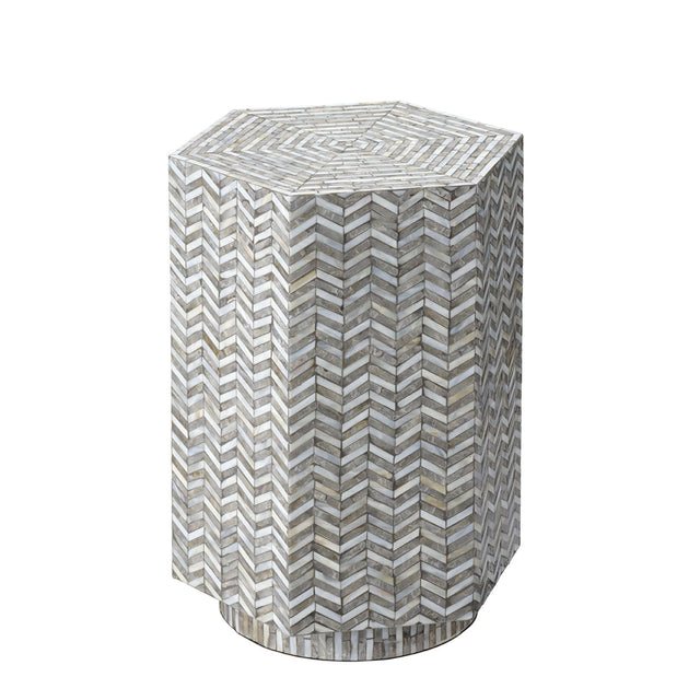 Jamie Young Brando Mother of Pearl Textured Hexagon Side Table