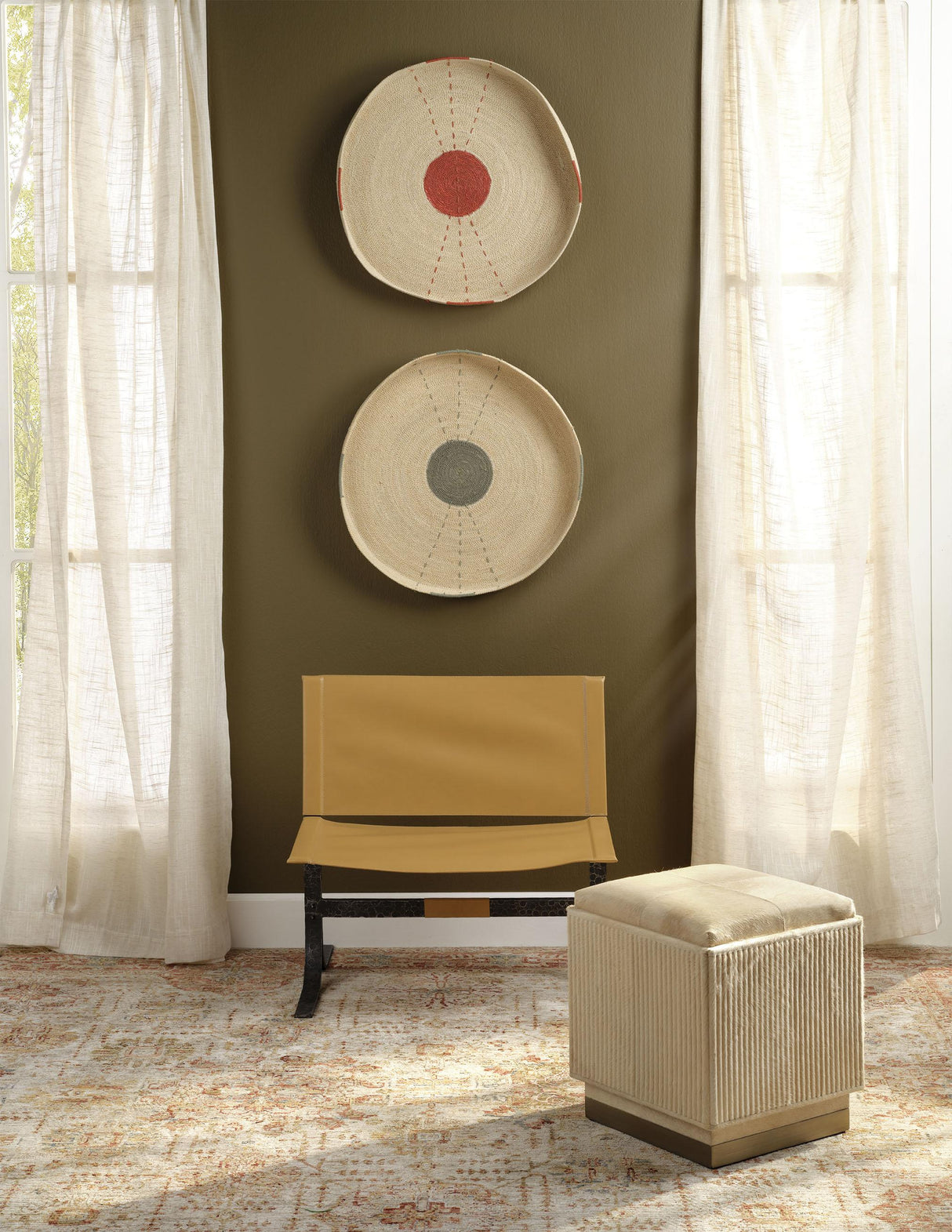 Jamie Young Easton Hide Ottoman, Tan