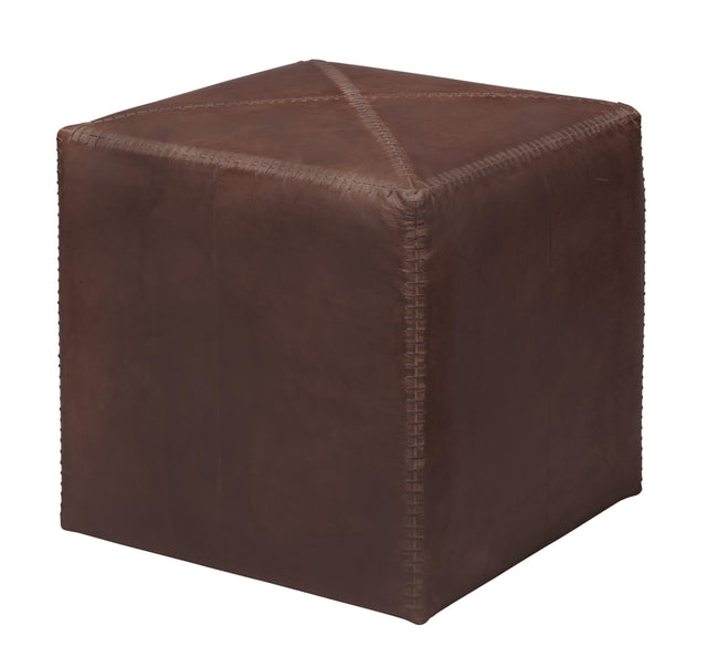 Jamie Young Tobacco Leather Ottoman, Small