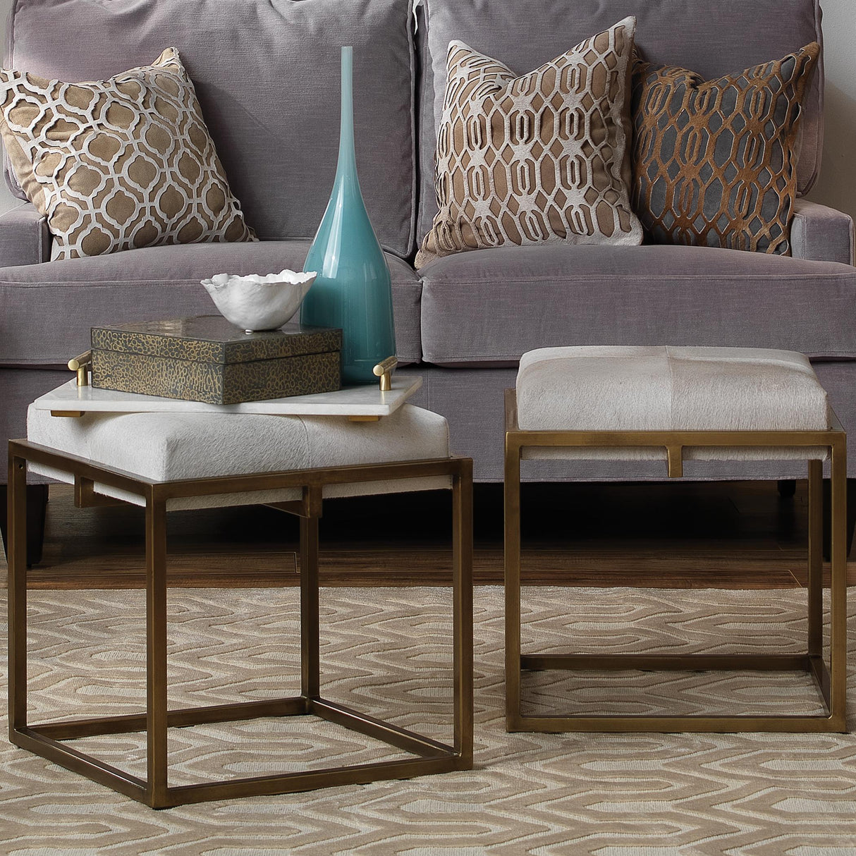 Jamie Young Shelby Hide Stool, White