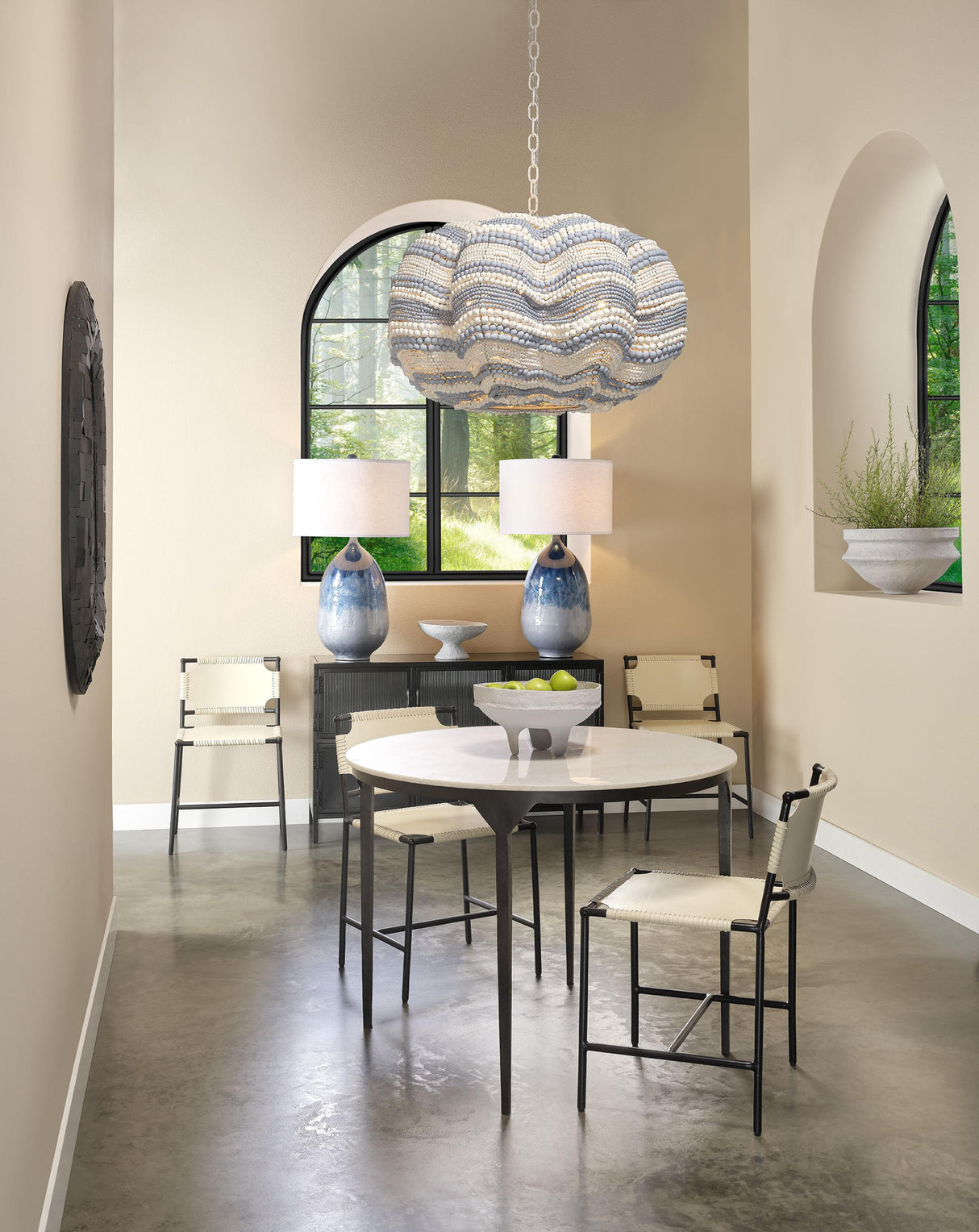 Jamie Young Clamshell Wood Beaded 4-Light Chandelier